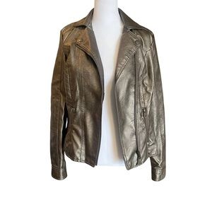 Baccini Women’s Small Jacket Faux Leather Coat Casual Metallic Fall Winter Top.